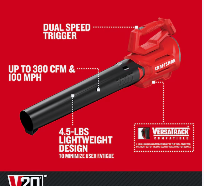 CRAFTSMAN V20 20-volt max 380-CFM 100-MPH Battery Handheld Leaf Blower (Bare tool)(used)