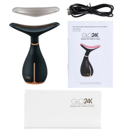 GLO24k Skin Rejuvenation Device for Face & Neck + 1.7 fl oz Conductive Hydra Gel (new)