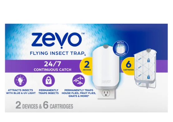Zevo Flying Insect Trap Starter Kit, 2 Devices + 6 Refills (open box)