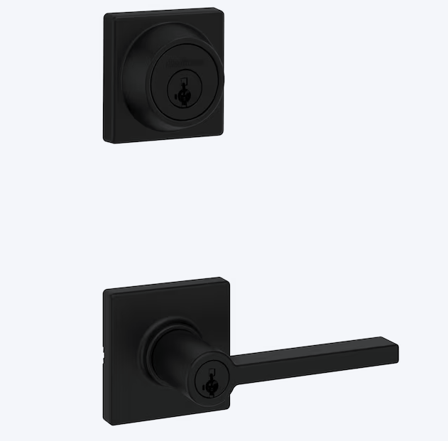 Kwikset Casey Matte Black Single-Cylinder Keyed Entry Door Handleset with Casey Lever and SmartKey (NEW)