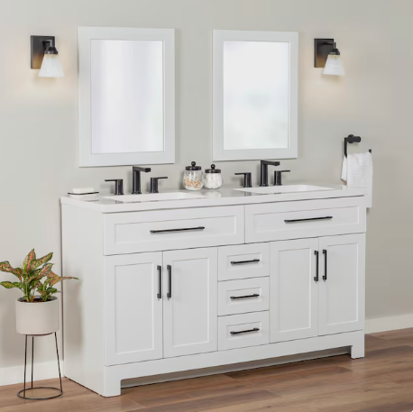 Style Selections Cauley 60-in True White Double Sink Bathroom Vanity with White Cultured Marble Top (DAMAGE)(DONT LIST)