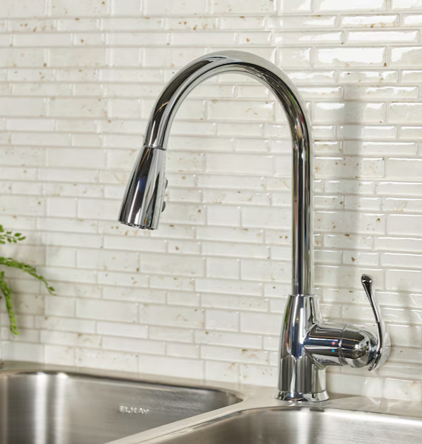 Project Source Tucker Chrome Single Handle Deck-mount Pull-down Kitchen Faucet with Sprayer ( Deck Plate Included )(OPEN BOX)