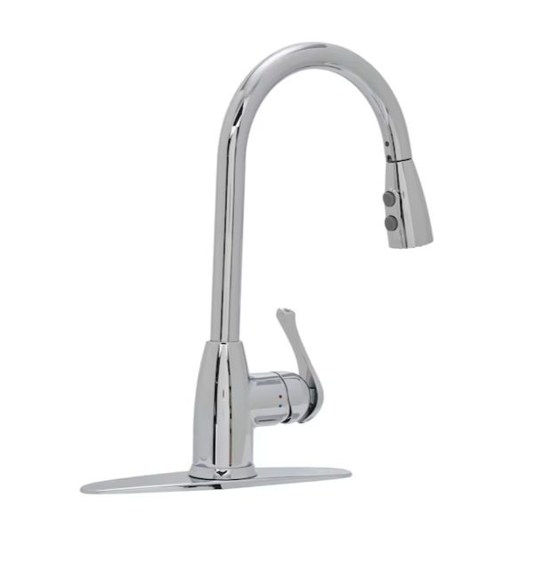 Project Source Tucker Chrome Single Handle Deck-mount Pull-down Kitchen Faucet with Sprayer ( Deck Plate Included )(OPEN BOX)