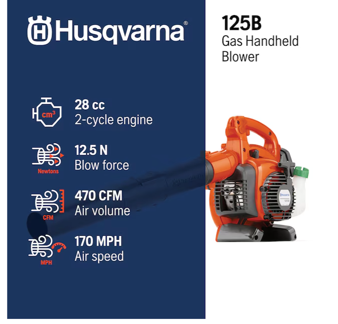 Husqvarna 125B 28-cc 2-cycle 470-CFM 170-MPH Gas Handheld Leaf Blower (USED)