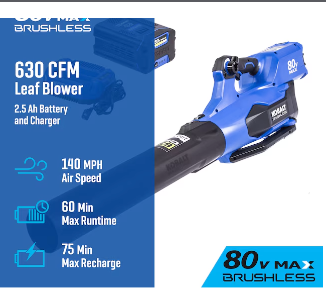Kobalt 80-volt 630-CFM 140-MPH Battery Handheld Leaf Blower 4 Ah (used)
