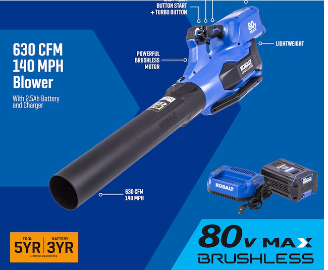 Kobalt 80-volt 630-CFM 140-MPH Battery Handheld Leaf Blower 4 Ah (used)