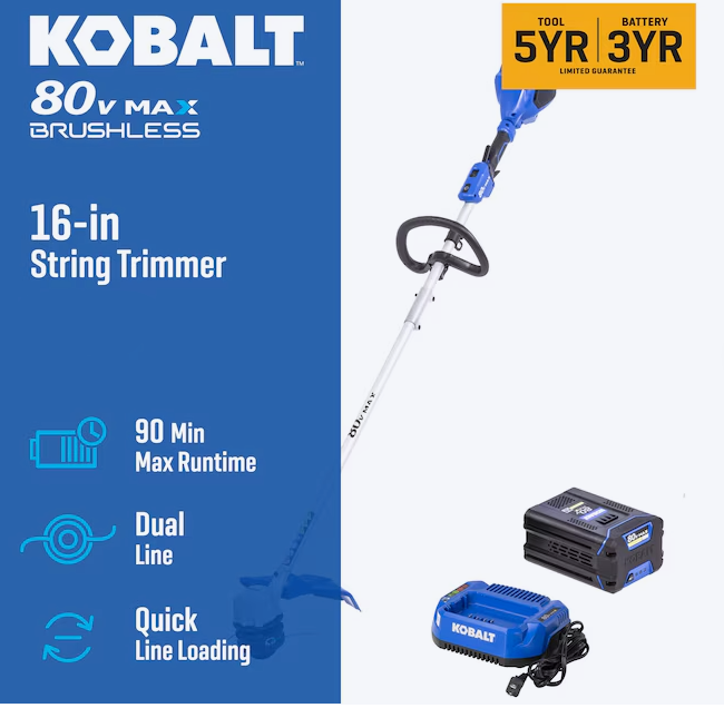 Kobalt 80-volt 16-in Straight Shaft Battery String Trimmer 4 Ah (Battery Included) (Charger Included) (used)
