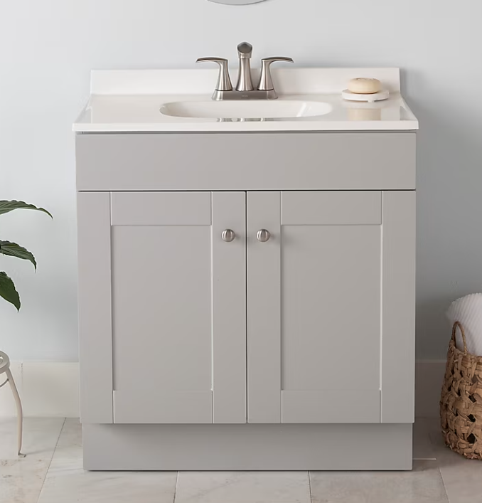 Project Source Dover 30-in Light Gray Single Sink Bathroom Vanity with White Cultured Marble Top (DAMAGED TOP)