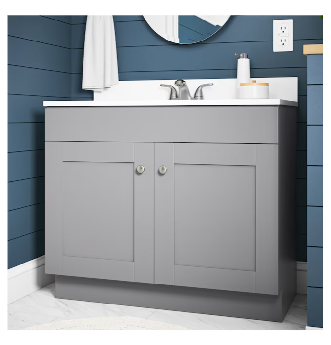 Project Source Dover 36-in Light Gray Single Sink Bathroom Vanity with White Cultured Marble Top (OPEN BOX)