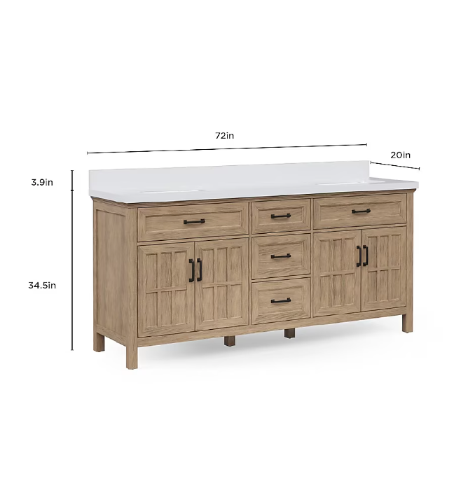 allen + roth Cantrell 72-in Clear Oak Undermount Double Sink Bathroom Vanity with White Engineered Stone Top (DAMAGED)
