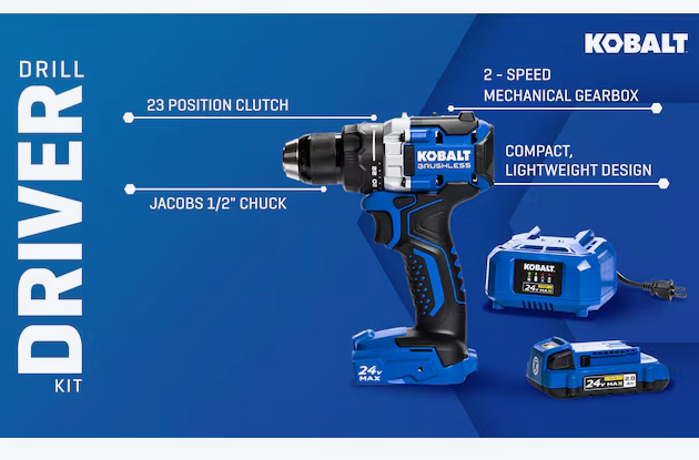 Kobalt 24-volt 1/2-in Keyless Brushless Cordless Drill 1 -Batteries Included (Soft Bag Included)(USED)(no box)