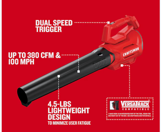 CRAFTSMAN V20 20-volt 380-CFM 100-MPH Battery Handheld Leaf Blower Battery Not Included Charger Not Included (open box)