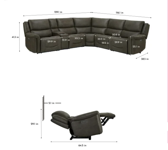 Carlin Fabric Power Reclining Sectional with Power Headrests (open box)