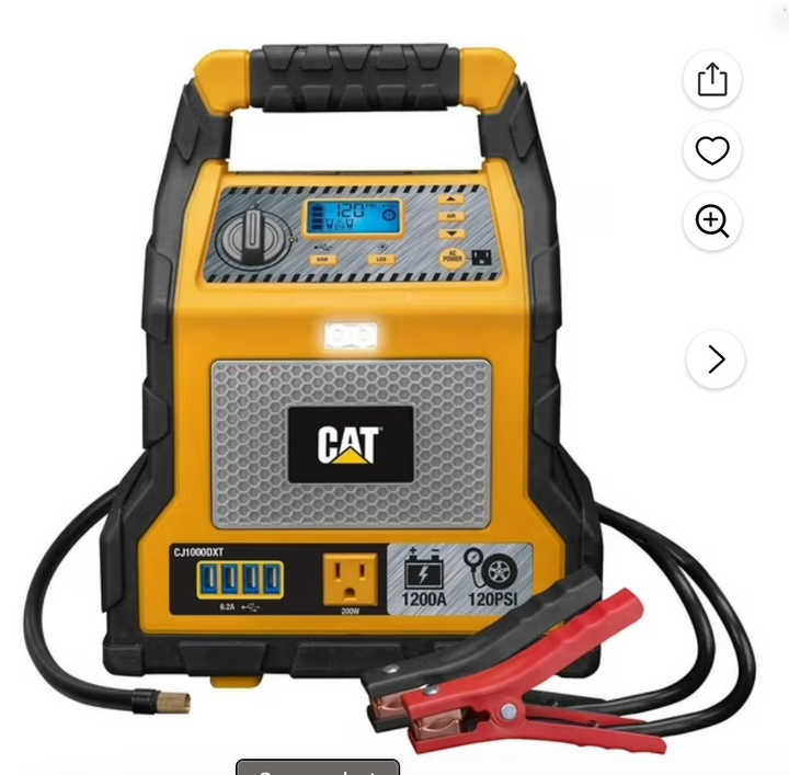 Cat Power Station with 1,200-Peak-Amp Jump Starter, Tire Compressor, and Power Inverter, CJ1000DXT (Used)