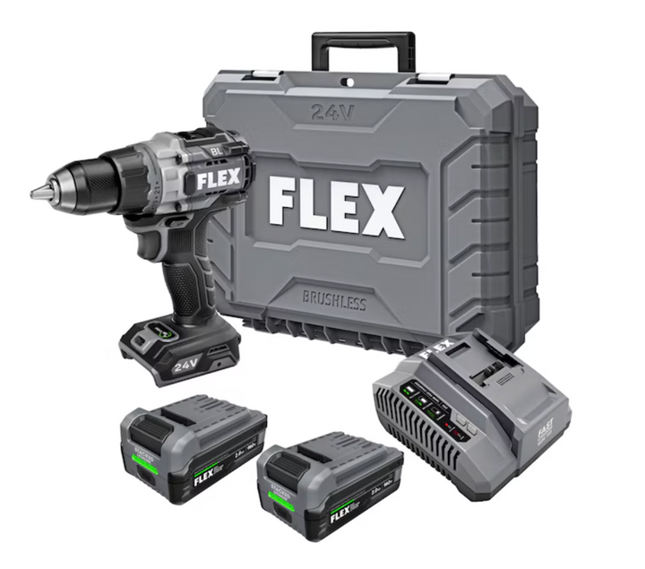 FLEX STACKED LITHIUM 24-volt 1/2-in Keyless Brushless Cordless Drill 2 -Batteries Included (Hard Case Included) (USED)