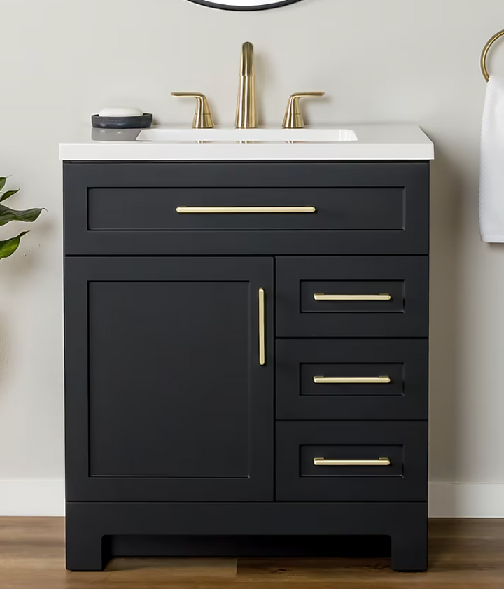 Style Selections Cauley 30-in Black Single Sink Bathroom Vanity with White Cultured Marble Top (damaged)
