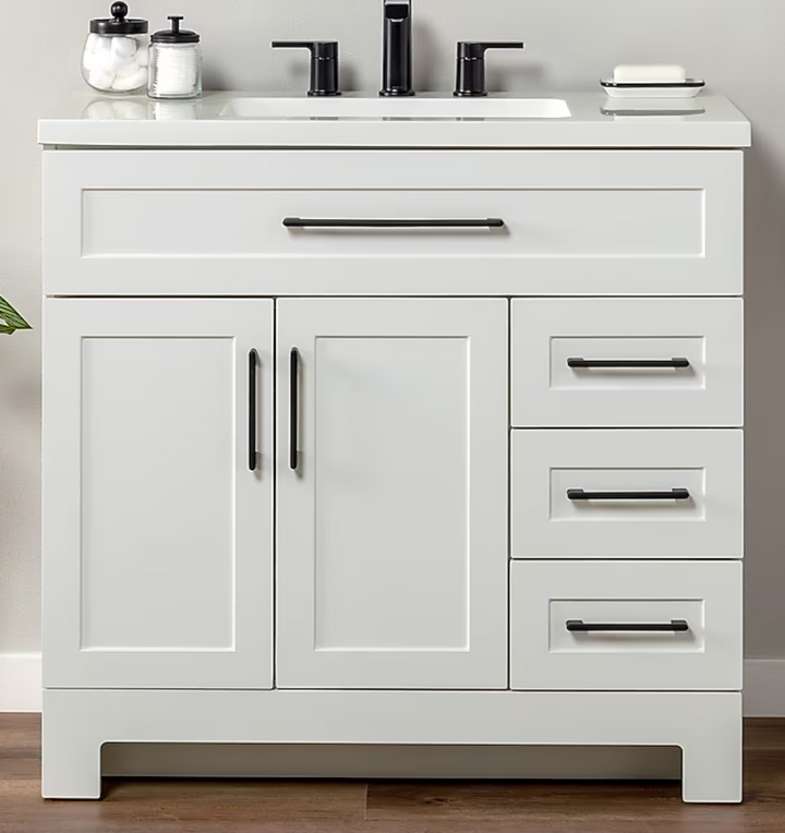 Style Selections Cauley 36-in True White Single sink Bathroom Vanity with White Cultured marble Top (Open Box)(DONT LIST) (MP ONLY)