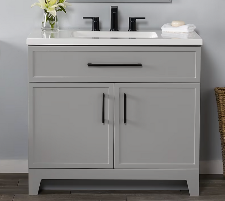 Style Selections Potter 36-in Light Gray Single Sink Bathroom Vanity with White Cultured Marble Top (damaged)
