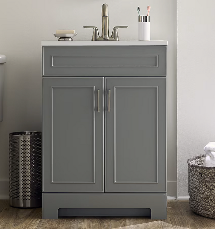 Style Selections Esterbrook 24-in Dark Gray Single Sink Bathroom Vanity with White Cultured Marble Top (Open Box)