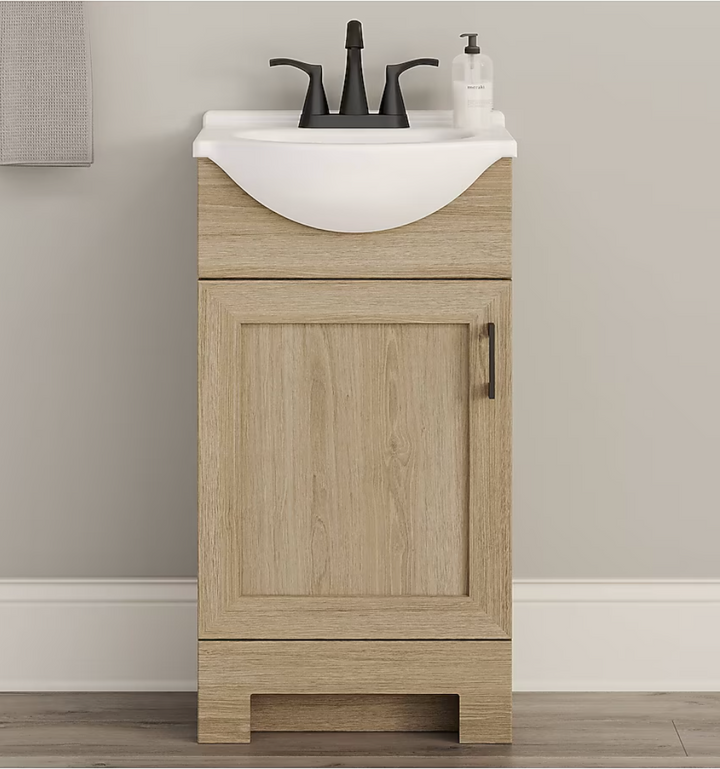 Project Source Euro 18-in Sandstone Single Sink Bathroom Vanity with White Cultured Marble Top (open box)