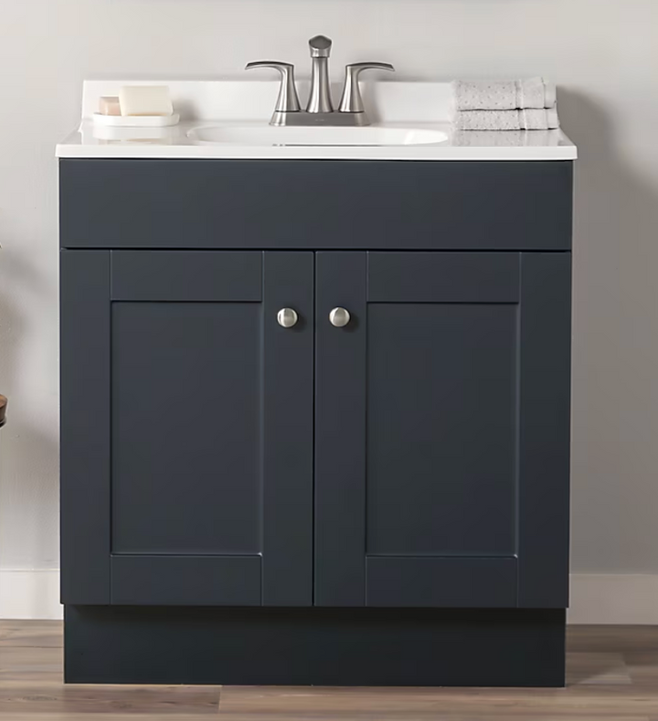 Project Source Dover 30-in Navy Blue Single Sink Bathroom Vanity with White Top (DAMAGED)(DONT LIST) (MP ONLY)
