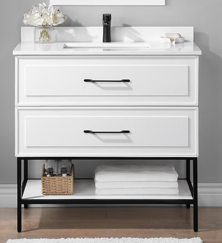 allen + roth Renzo 36-in White Undermount Single Sink Bathroom Vanity with White Top (DAMAGED) (DONT LIST) (MP ONLY)