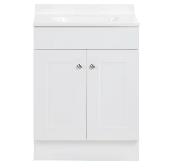Project Source Dover 24-in True White Single Sink Bathroom Vanity with White Cultured Marble Top (open box)
