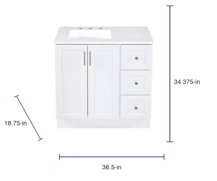 Style Selections Davies 36-in White Single Sink Bathroom Vanity with White (DAMAGED)  (NO TOP) (DONT LIST) (MP)