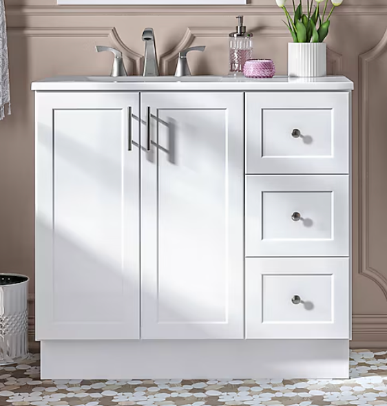 Style Selections Davies 36-in White Single Sink Bathroom Vanity with White (DAMAGED)  (NO TOP) (DONT LIST) (MP)