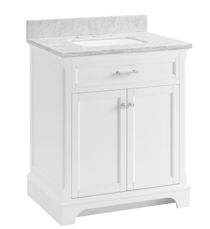 allen + roth Roveland 30-in White Undermount Single Sink Bathroom Vanity with Natural Carrara Natural Marble Top (open box)