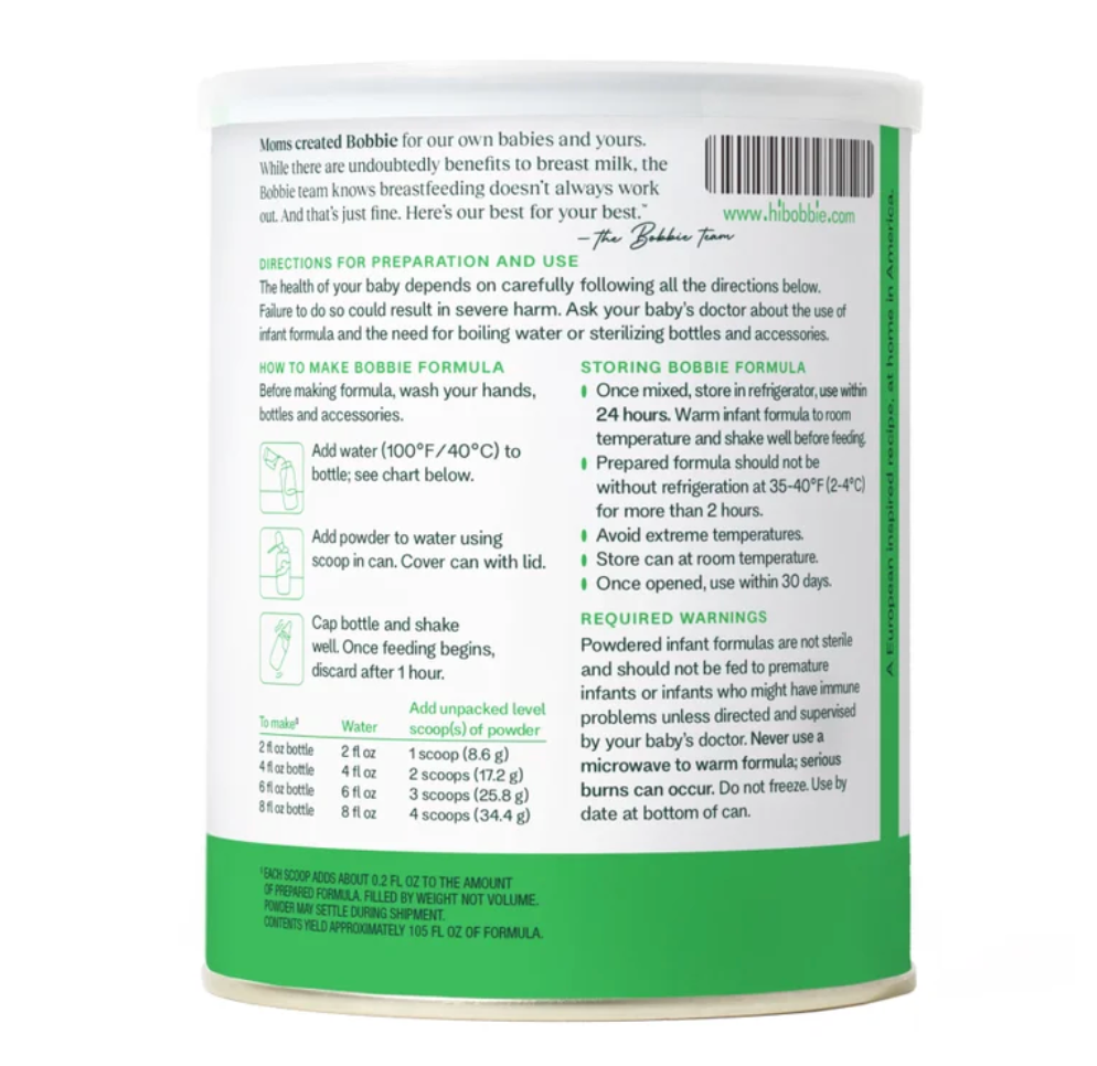 Bobbie Organic Original Infant Formula, 14.1 oz (new)