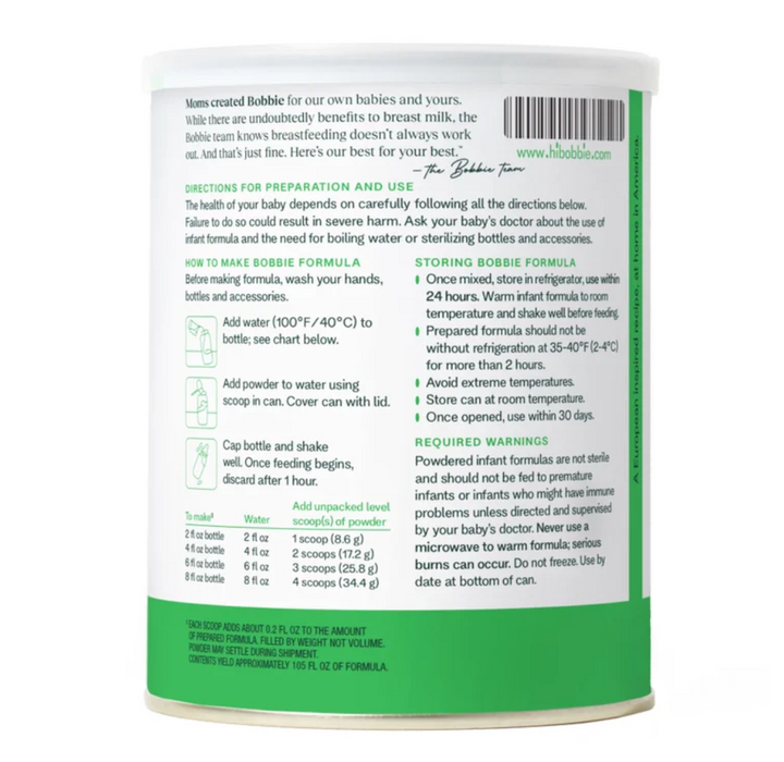 Bobbie Organic Original Infant Formula, 14.1 oz (new)