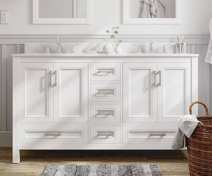 allen + roth Crest Hill 60-in White Undermount Double Sink Bathroom Vanity with Engineered Carrara Engineered Marble Top (open box)