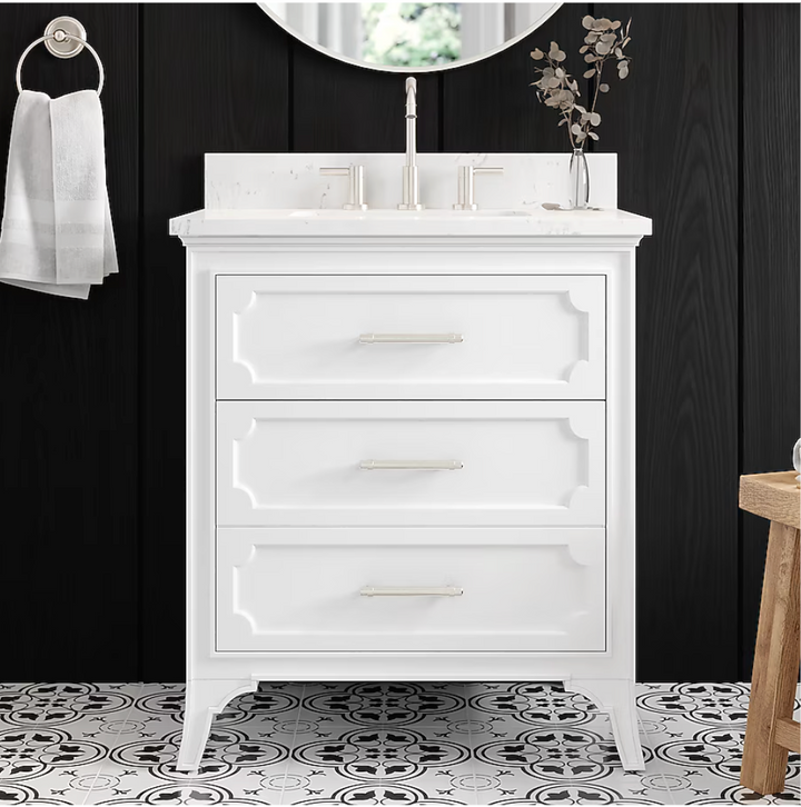 allen + roth Helena 30-in White Undermount Single Sink Bathroom Vanity with Carrara Engineered Marble Top (open box)
