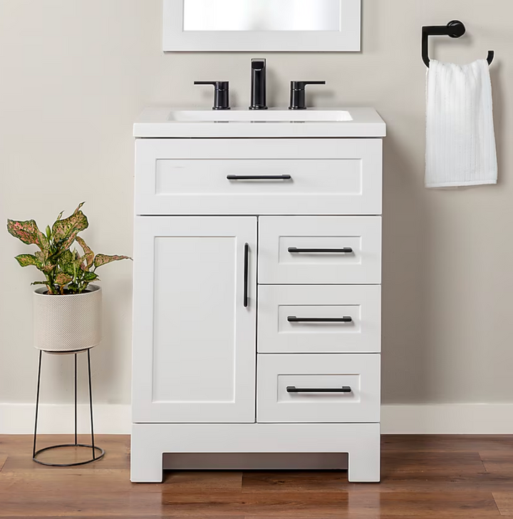 Style Selections Cauley 24-in True White Single Sink Bathroom Vanity with White Cultured Marble Top (open box)