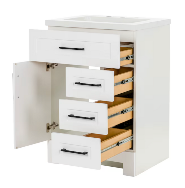 Style Selections Cauley 24-in True White Single Sink Bathroom Vanity with White Cultured Marble Top (open box)