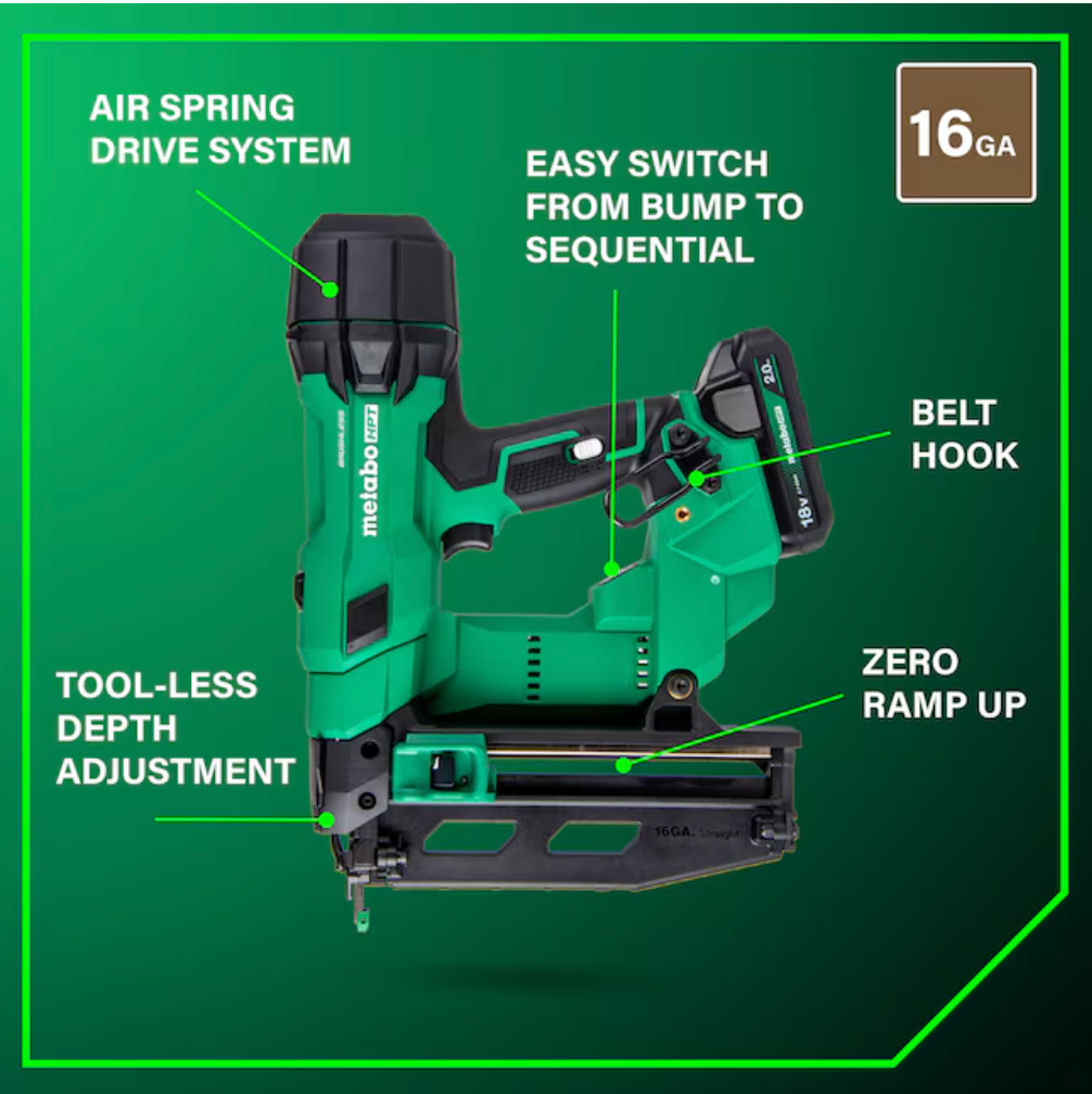 Metabo HPT MultiVolt 2-1/2-in 16 -Gauge Cordless Straight Finish Nailer (Battery Included and Charger Included) (USED)
