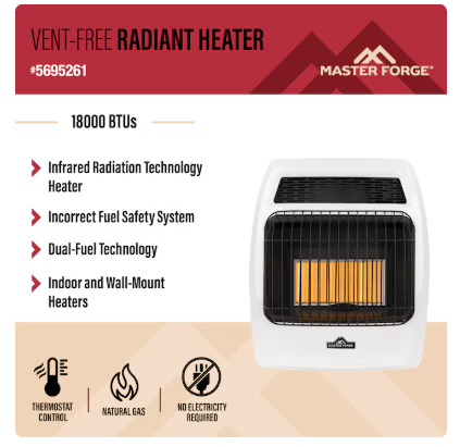 Master Forge 18000 -BTU Wall -Mount Indoor Natural gas or liquid propane Vent-Free Radiant Heater (Open Box)