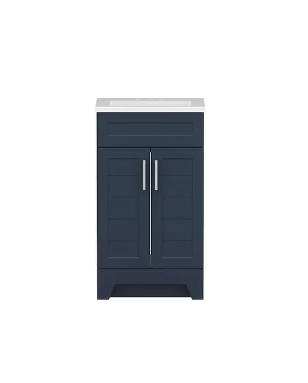 Style Selections Kirkman 18-in Deep Ocean Blue Single Sink Bathroom Vanity with White Cultured Marble Top (OPEN BOX)