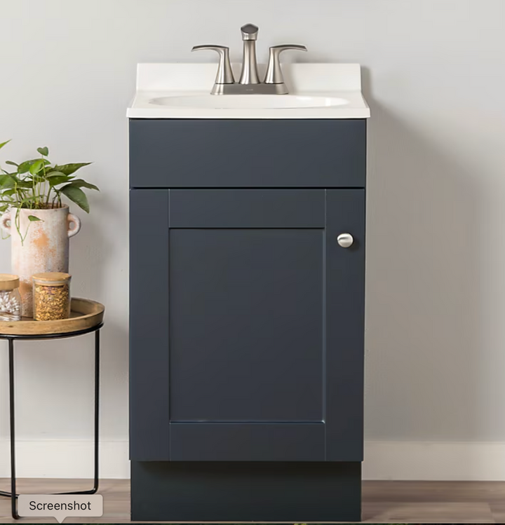 Project Source Dover 18-in Navy Blue Single Sink Bathroom Vanity with White Cultured Marble Top (DAMAGED)