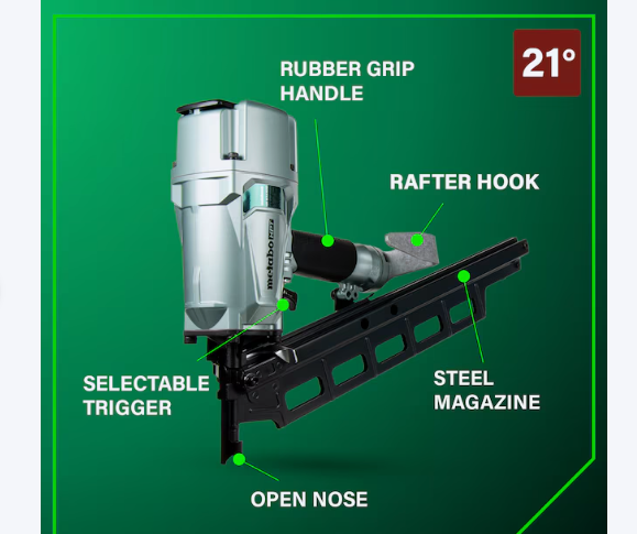 Metabo HPT 3-1/4-in 21 -Degree Pneumatic Roundhead Framing Nailer (Used)