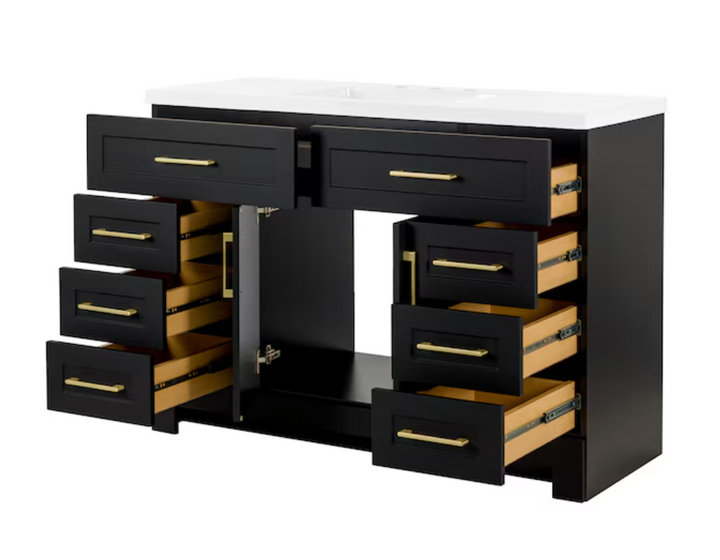 Style Selections Cauley 48-in Black Single Sink Bathroom Vanity with White Cultured Marble Top (Damaged)