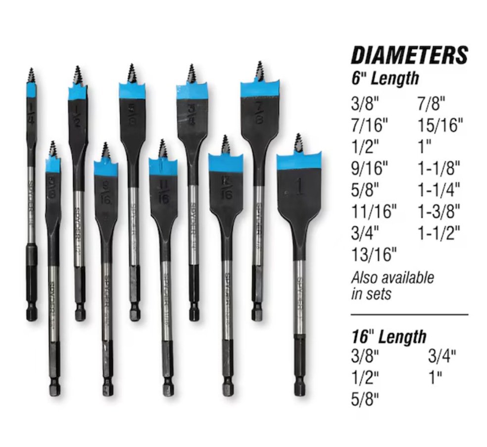Spyder 6-Piece Assorted Woodboring Spade Bit Set (New)