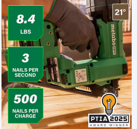 Metabo HPT Multi-Volt 3-1/2-in 21 -Degree Cordless Roundhead Framing Nailer (Battery Included and Charger Included)(used)