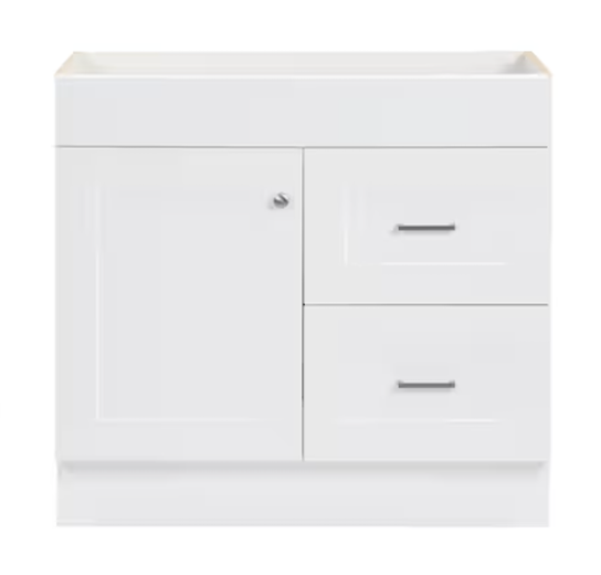 Project Source Series 36-in True White Bathroom Vanity Base Cabinet without Top (Damaged)