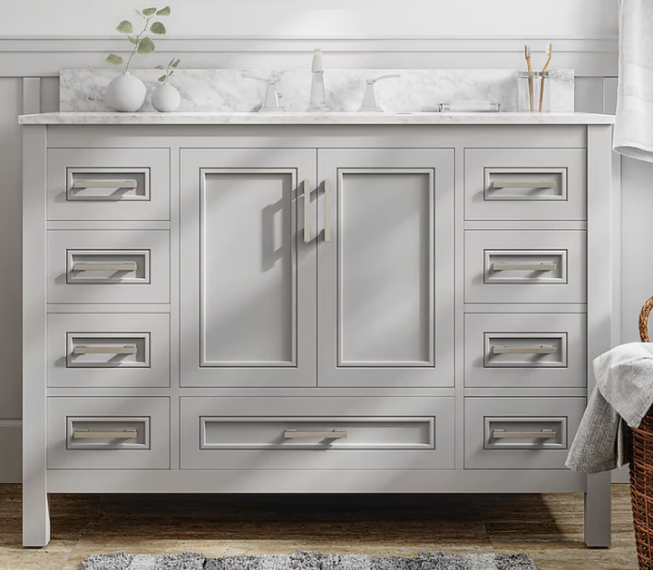 allen + roth Crest Hill 48in Muse Gray Single Sink Bathroom Vanity w Carrara Marble Top (MP only, Dont List)