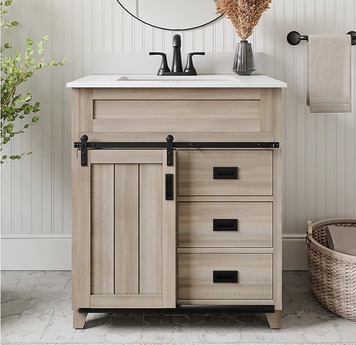 Style Selections Morriston 30in Light Natural Oak Undermount Sink Bathroom Vanity w White Stone Top (open box)