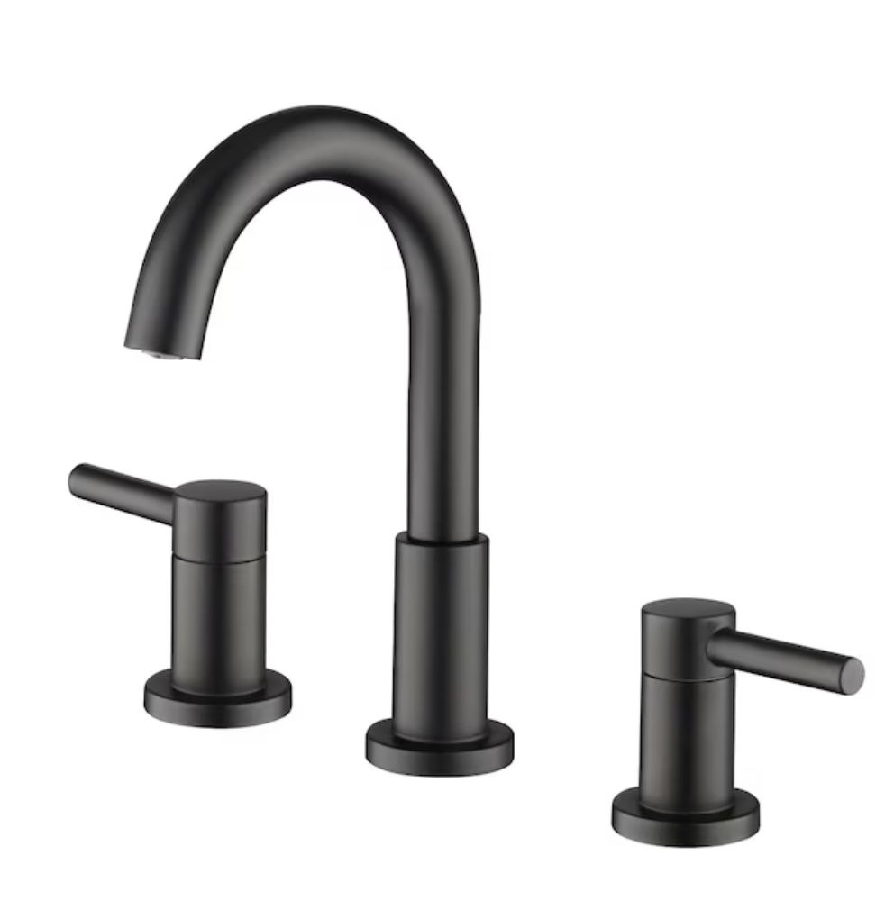 allen + roth Harlow Simplefit Matte Black Widespread 2-handle WaterSense Mid-arc Residential Handle Bathroom Sink Faucet with Drain (new)