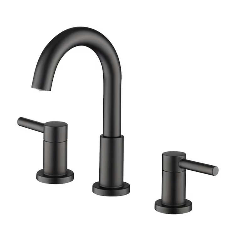 allen + roth Harlow Simplefit Matte Black Widespread 2-handle WaterSense Mid-arc Residential Handle Bathroom Sink Faucet with Drain (new)