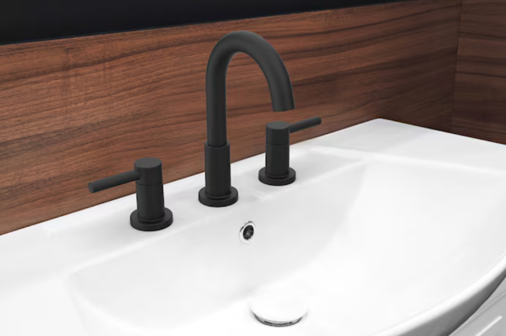 allen + roth Harlow Simplefit Matte Black Widespread 2-handle WaterSense Mid-arc Residential Handle Bathroom Sink Faucet with Drain (new)